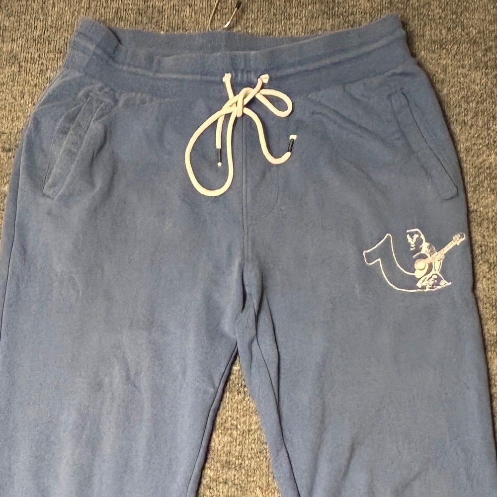 True Religion Sweatpants Mens Large Branded Slim Jogger Sky Blue Buddha Logo - Picture 7 of 14